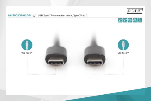Kabel USB 2.0 DIGITUS HighSpeed Typ USB C/USB C M/M czarny 1,0m - 1668399