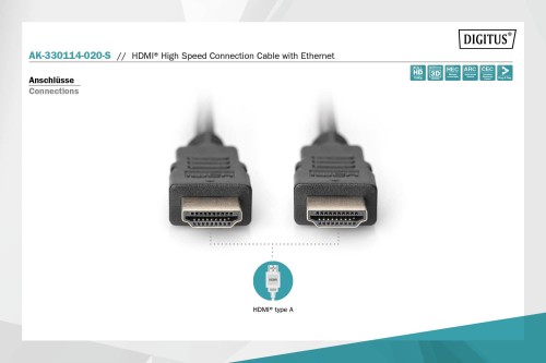 Kabel HDMI DIGITUS AK-330114-020-S Highspeed 1.4 z Eth. HDMI A/HDMI A 2m - 1668453