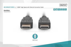 Kabel DIGITUS połączeniowy HDMI 2.0 Premium High Speed Ethernet 4K60Hz UHD HDMI A/HDMI A M/M czarny 3m