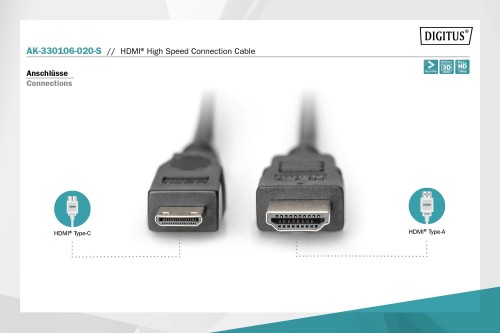 Kabel HDMI DIGITUS AK-330106-020-S HDMI C (mini)/M - HDMI A/M 2m - 1668483