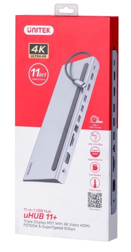 Hub USB-C Unitek D1022B 11 w 1, USB-C, RJ45, MST, 100W PD - 1182550