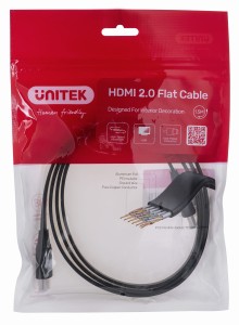 Kabel HDMI Unitek C11063BK-1.5M High Speed 2.0, 4K 60Hz, płaski, 1,5m