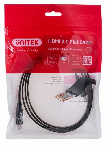 Kabel HDMI Unitek C11063BK-1.5M High Speed 2.0, 4K 60Hz, płaski, 1,5m - 1038410