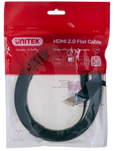 Kabel HDMI Unitek C11063BK-3M High Speed 2.0, 4K 60Hz, płaski, 3m - 1038633