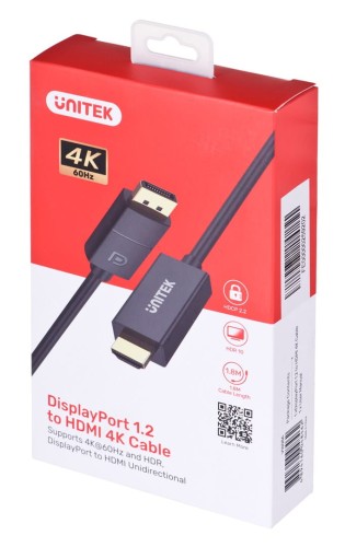 Kabel adapter Unitek V1608A DisplayPort 1.2 - HDMI 2.0 4K 60Hz, 1,8m - 1309965