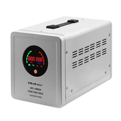 Zasilacz awaryjny Qoltec Pure Sine Wave UPS | 1000VA | 700W | Stała faza | Szary - 1486756