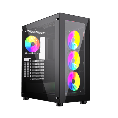 GEMBIRD OBUDOWA FORNAX X450MAX MIDI-TOWER (2X USB 3.0, 2X USB 2.0, 1X USB-C, HD AUDIO, SZKLANY PANEL BOCZNY, ARGB) CZARNA - 1684369