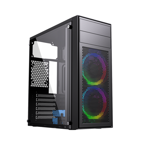 GEMBIRD OBUDOWA FORNAX M100RGB MIDI-TOWER (2X USB .0, 1X USB 3.0, HD AUDIO, PODŚWIETLENIE RGB) SZKLANY PANEL BOCZNY, CZARNA - 1684359