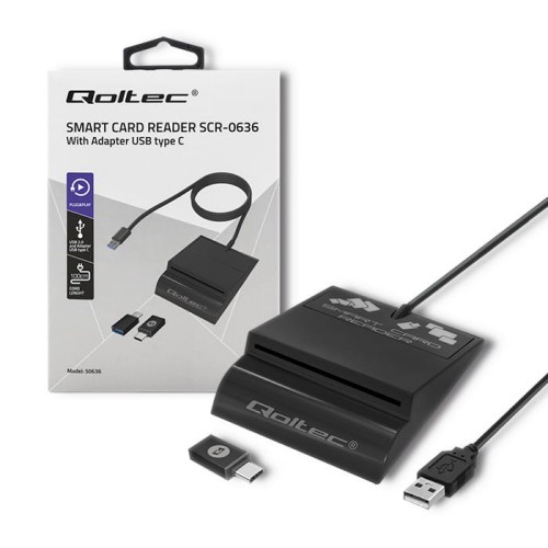 Czytnik kart chipowych ID Qoltec SCR-0636 | USB typu C - 1009950
