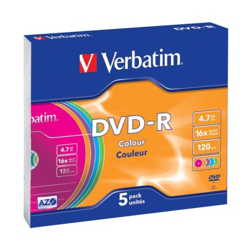 DVD-R Verbatim 16x 4.7GB (Slim 5) COLOUR - 1669792