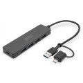 Hub USB 3.0/Koncentrator DIGITUS 4-portowy SlimLine USB A + adapter USB-C 0,2m 5Gbps złącze zasilania USB-C - 1690044