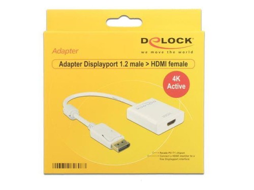 Adapter DisplayPort na HDMI Delock aktywny 4K biały - 1377847