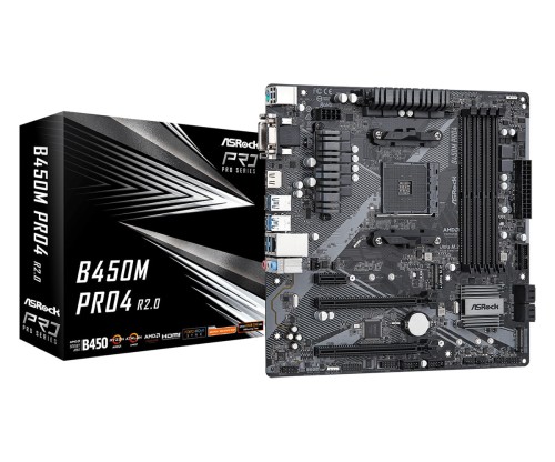 Płyta ASRock B450M Pro4 R2.0 /AMD B450/DDR4/SATA3/M.2/USB3.1/PCIe3.0/AM4/mATX - 1776208