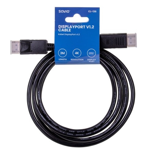 Kabel DisplayPort v1.2 Savio CL-136 (M/M) 2m czarny - 909947